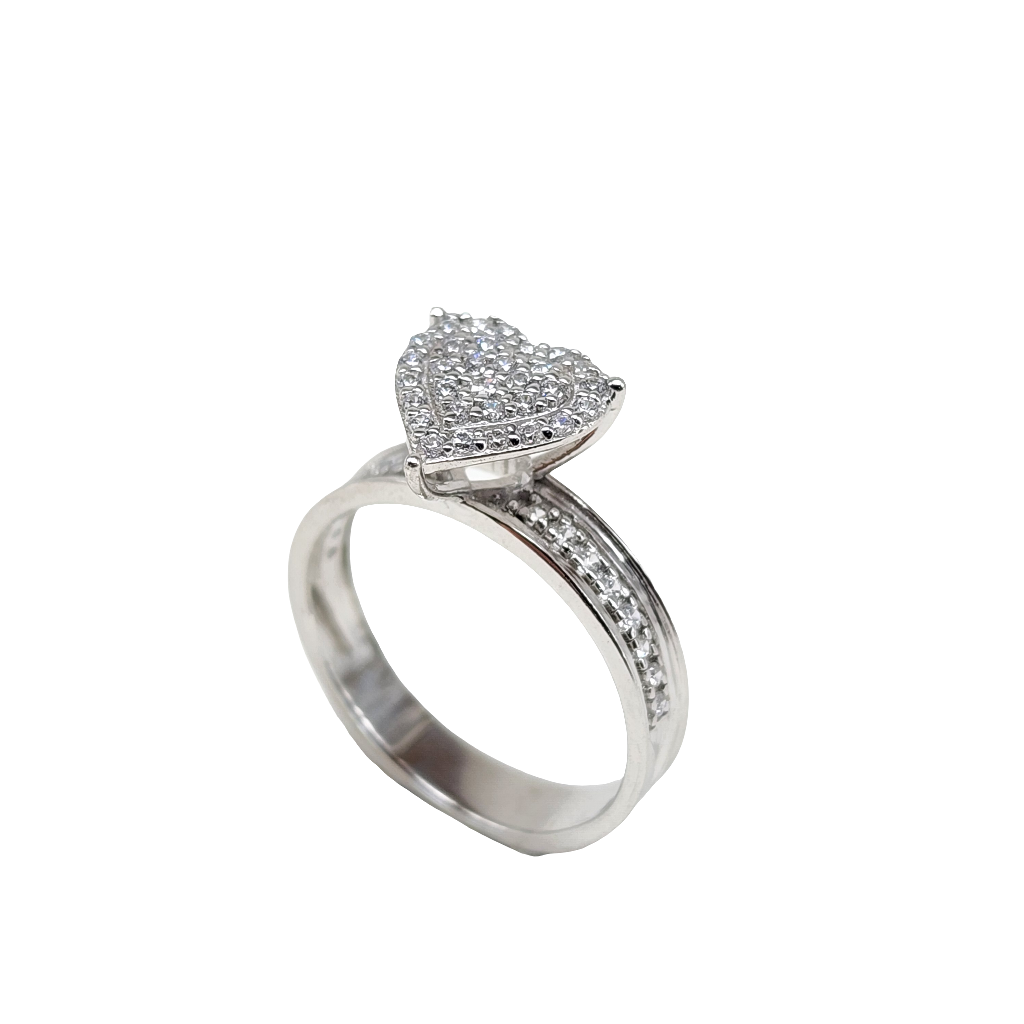 Heart Shaped Cubic Zirconia Pave Sterling Silver Ring