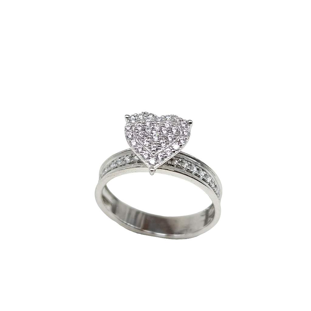 Heart Shaped Cubic Zirconia Pave Sterling Silver Ring