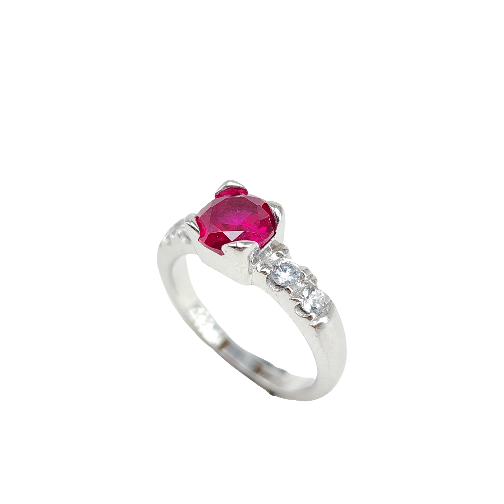 Radiant Ruby and CZ Diamond Ring