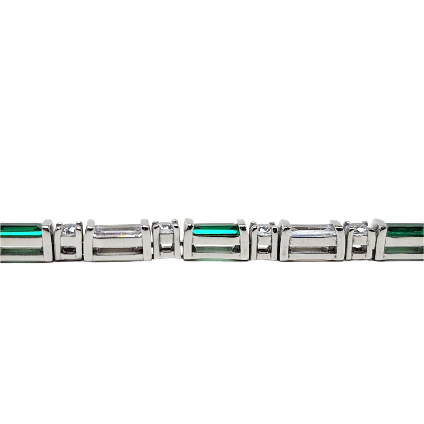 Rectangle Emerald Tennis Bracelet With CZ Diamonds