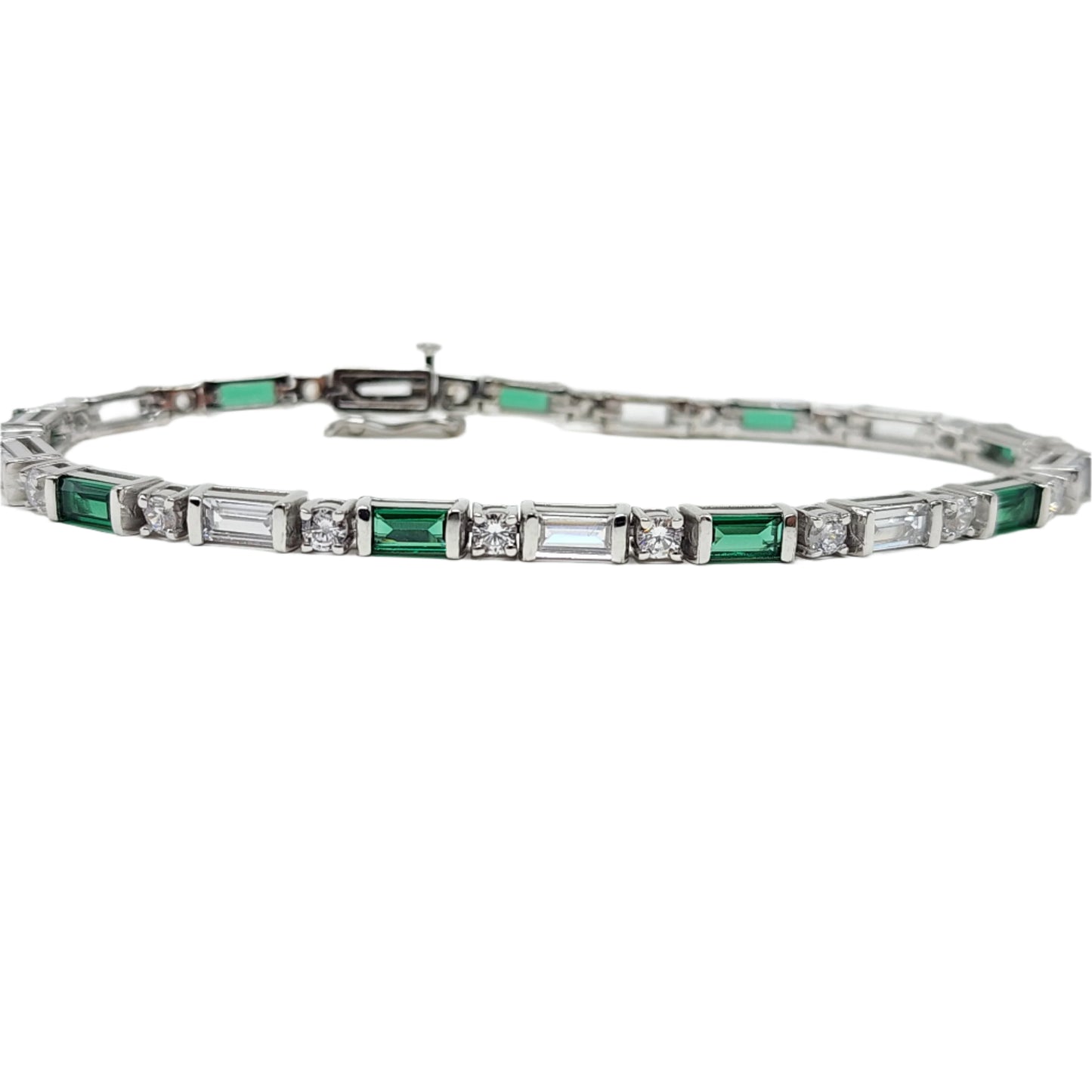 Rectangle Emerald Tennis Bracelet With CZ Diamonds