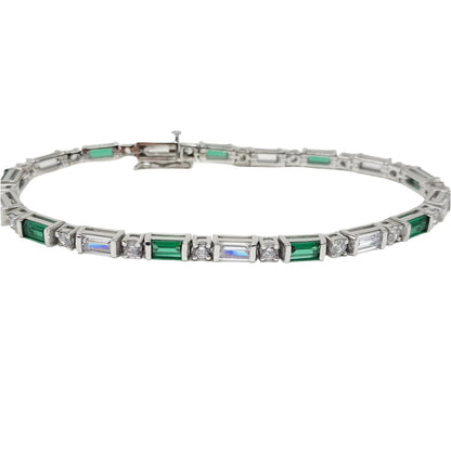 Rectangle Emerald Tennis Bracelet With CZ Diamonds