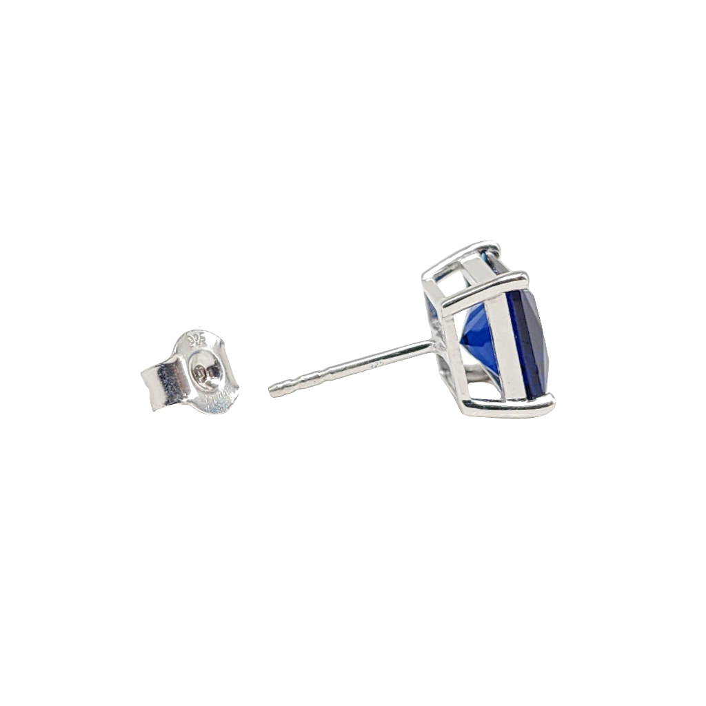 Blue Princess Cut Cubic Zirconia Solitaire Stud Earrings in Sterling Silver