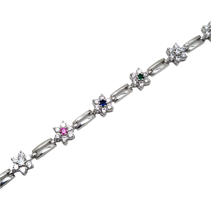 Sterling Silver Multi-Color Gemstone and Diamond Accent Bracelet