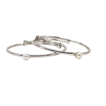 Sterling Silver Toddler Bangles with White Pearls