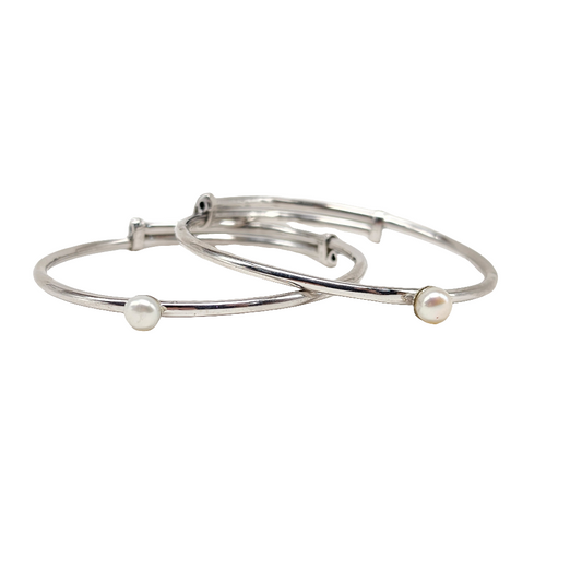 Sterling Silver Toddler Bangles with White Pearls