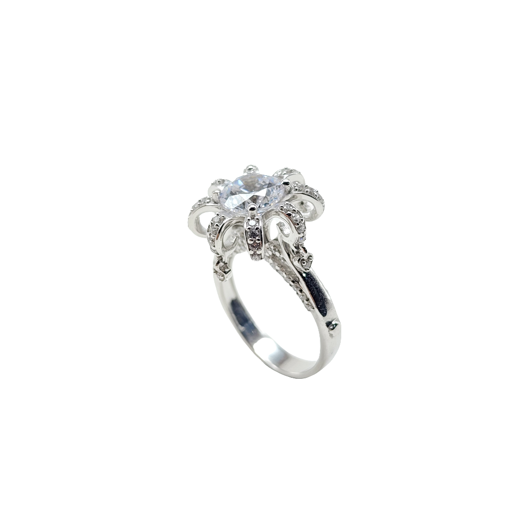 925 Sterling Silver CZ Flower Wedding Band