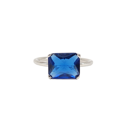 Elegant Rectangular Blue Stone Sterling Silver Ring