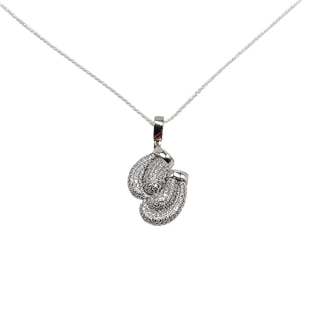 Sterling Silver Boxing Gloves Pendant With Cubic Zirconia Diamonds