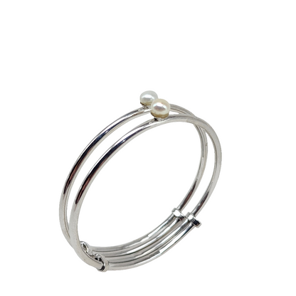 Sterling Silver Toddler Bangles with White Pearls