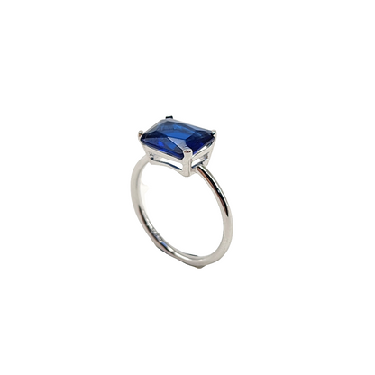 Elegant Rectangular Blue Stone Sterling Silver Ring