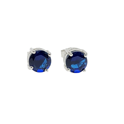 Blue Cubic Zirconia Solitaire Stud Earrings in 925 Sterling Silver