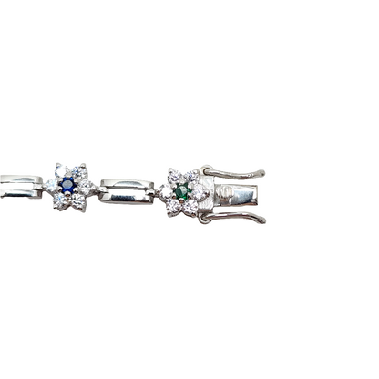 Sterling Silver Multi-Color Gemstone and Diamond Accent Bracelet