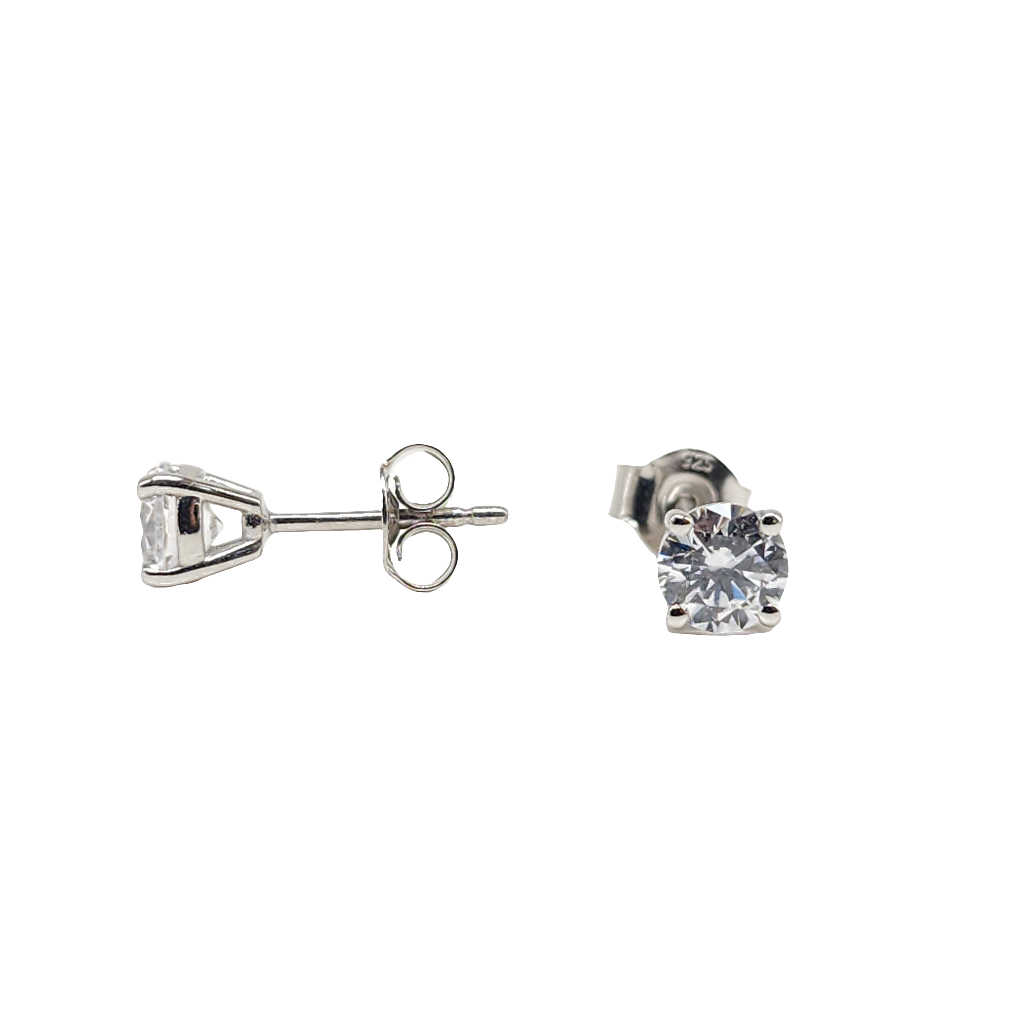 Sterling Silver Stud Earring With CZ Diamonds