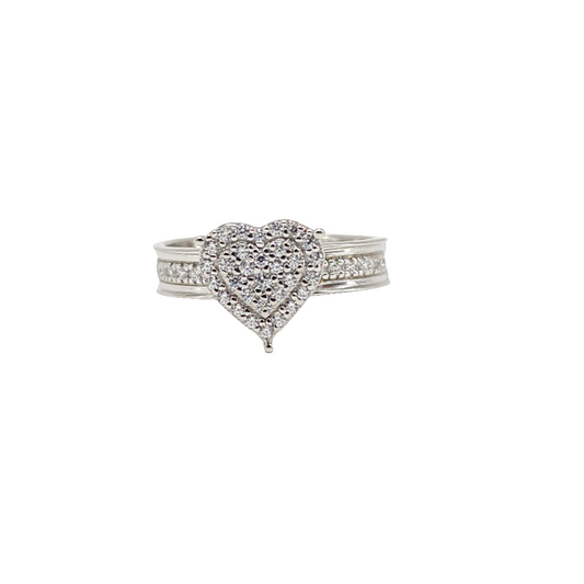 Heart Shaped Cubic Zirconia Pave Sterling Silver Ring