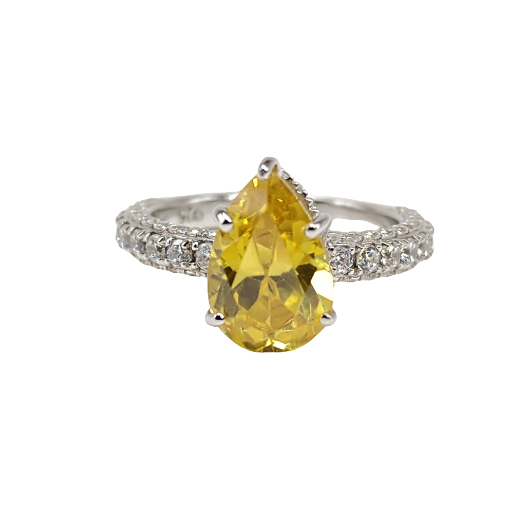 Yellow Stone Pear Shaped Silver Ring