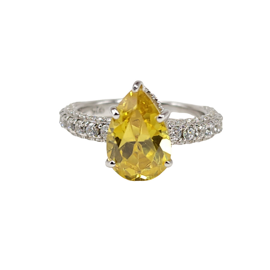 Yellow Stone Pear Shaped Silver Ring