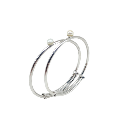 Sterling Silver Toddler Bangles with White Pearls