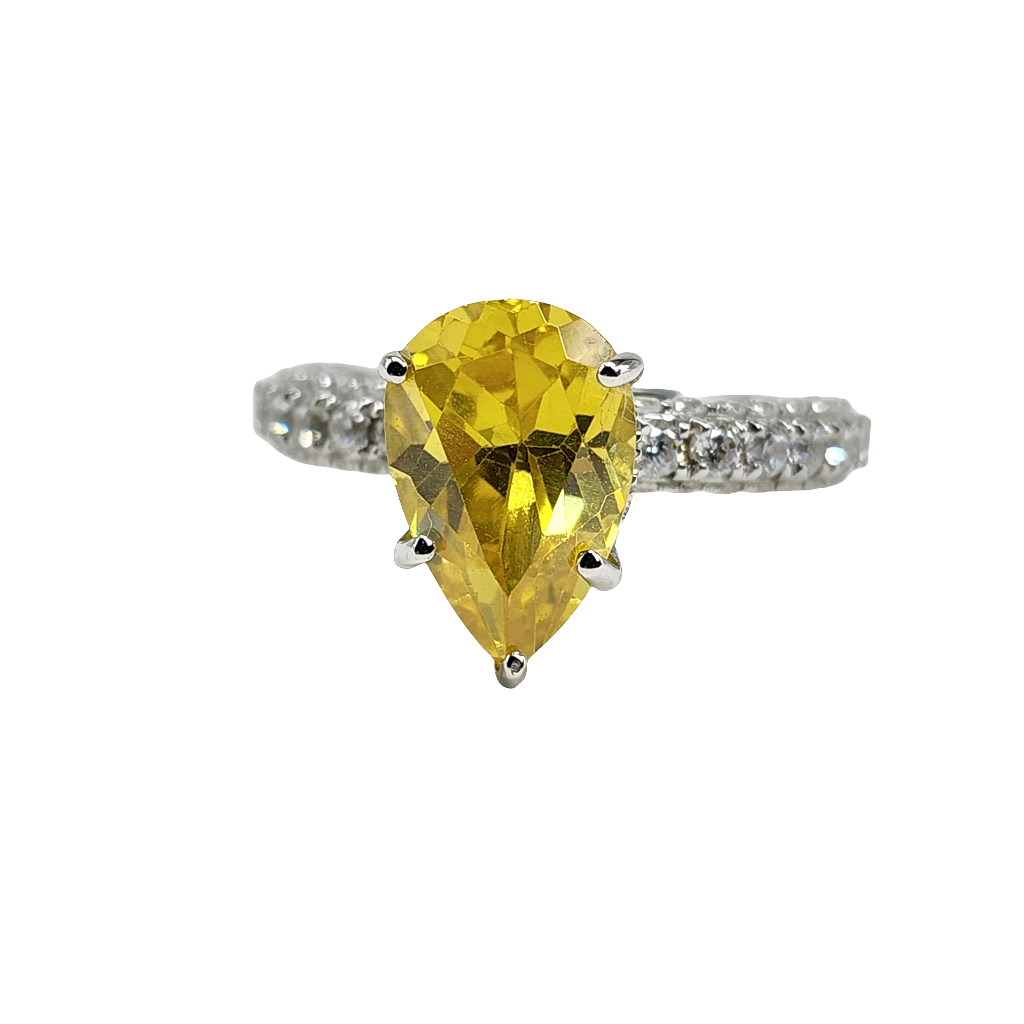 Yellow Stone Pear Shaped Silver Ring