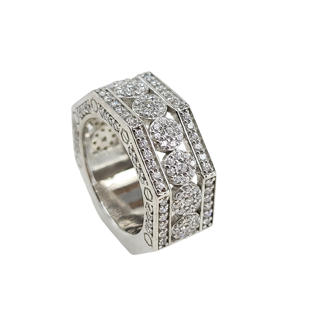 Men's Sterling Silver Octagon CZ Diamond Ring