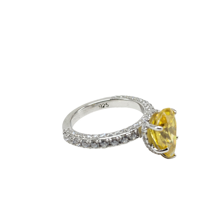 Yellow Stone Pear Shaped Silver Ring