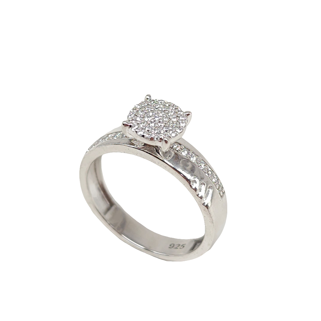 Sterling Silver Round Pave Diamond Ring