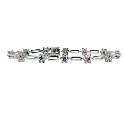 Sterling Silver Multi-Color Gemstone and Diamond Accent Bracelet