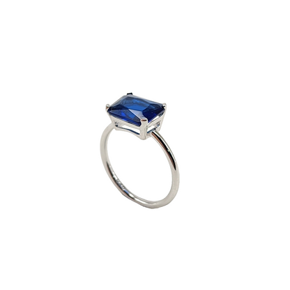 Elegant Rectangular Blue Stone Sterling Silver Ring