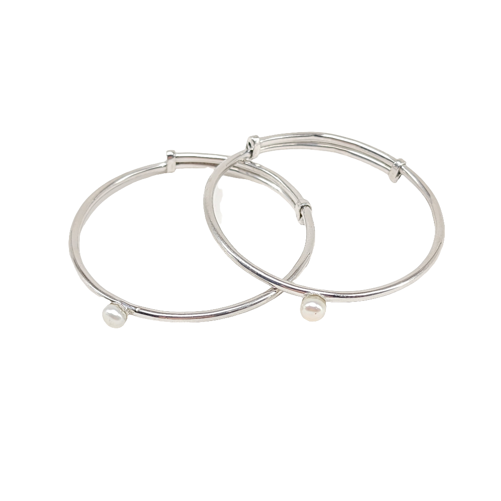 Sterling Silver Toddler Bangles with White Pearls