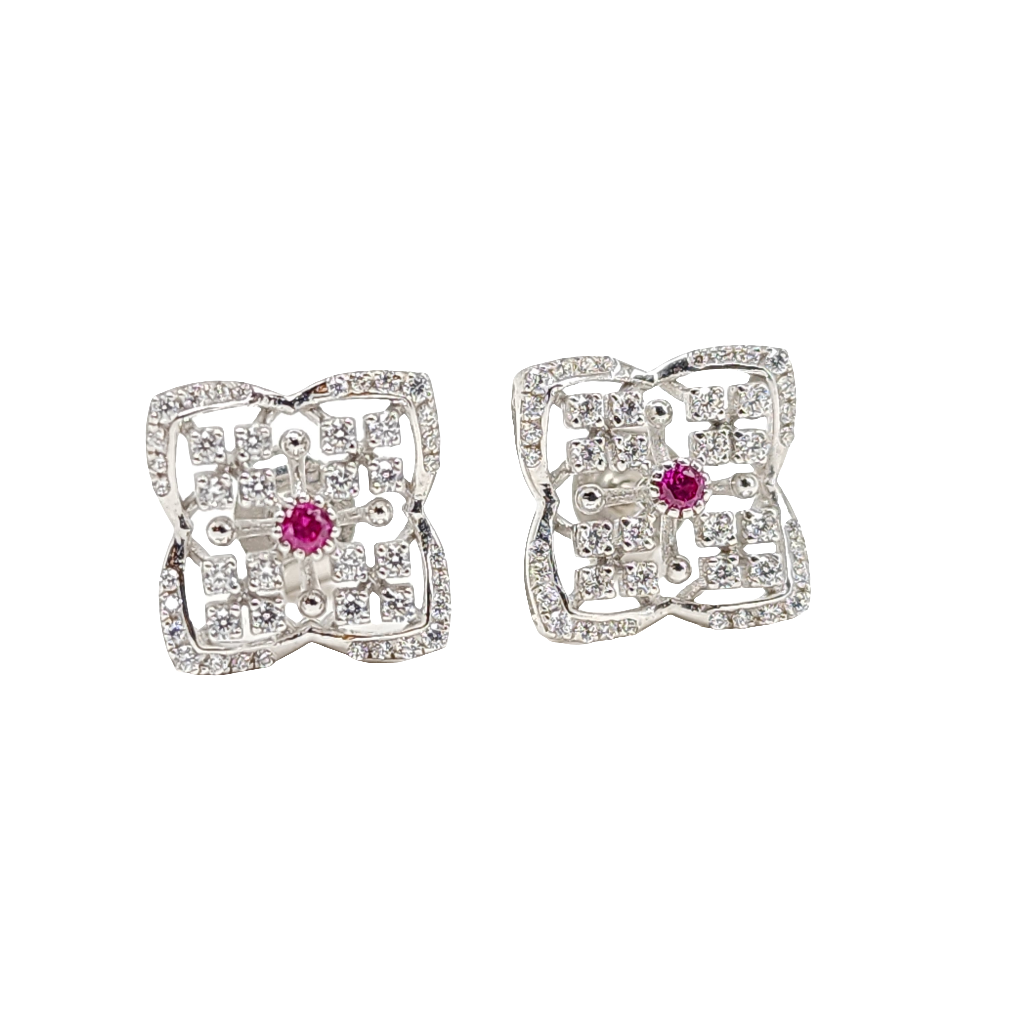 Square Diamond Cluster Earrings in Sterling Silver