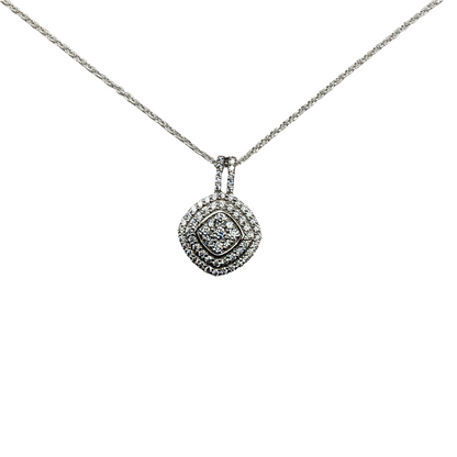 Cubic Zirconia Diamond Stacked Square Pendant in Sterling Silver