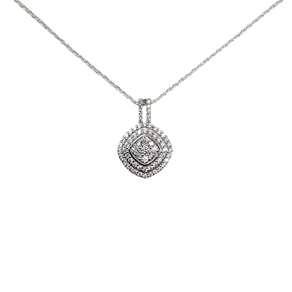 Cubic Zirconia Diamond Stacked Square Pendant in Sterling Silver