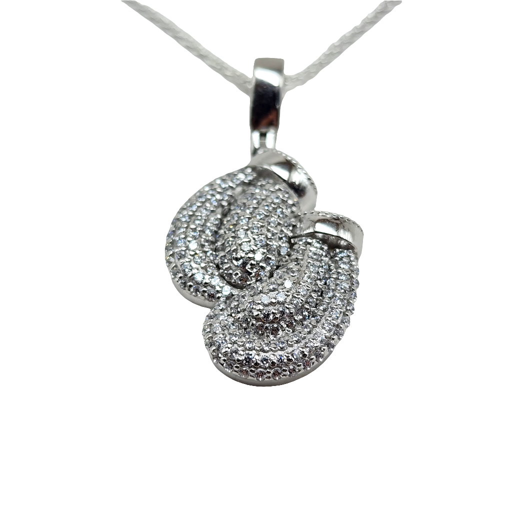 Sterling Silver Boxing Gloves Pendant With Cubic Zirconia Diamonds