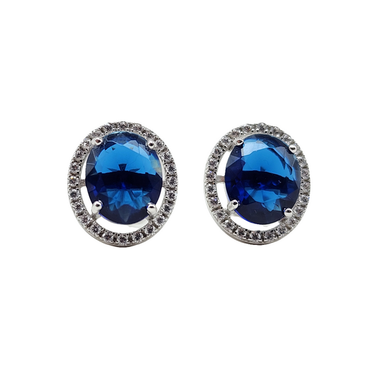 Blue Cubic Zirconia Stud Earrings in Sterling Silver