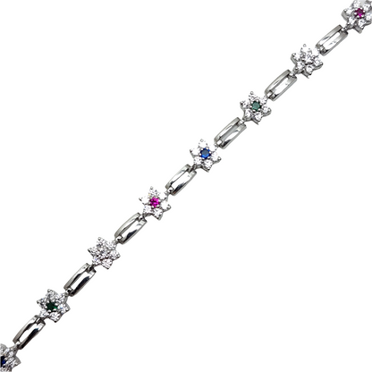 Sterling Silver Multi-Color Gemstone and Diamond Accent Bracelet