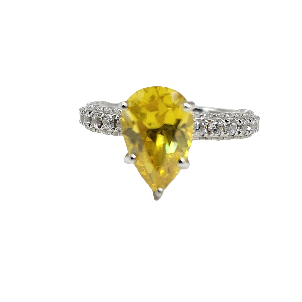 Yellow Stone Pear Shaped Silver Ring