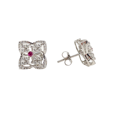 Square Diamond Cluster Earrings in Sterling Silver