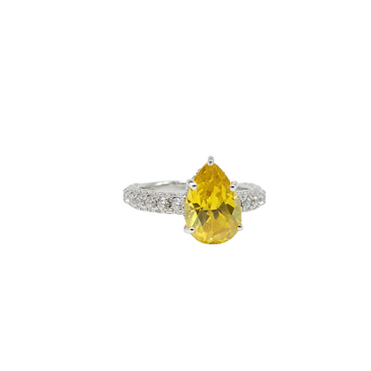 Yellow Stone Pear Shaped Silver Ring