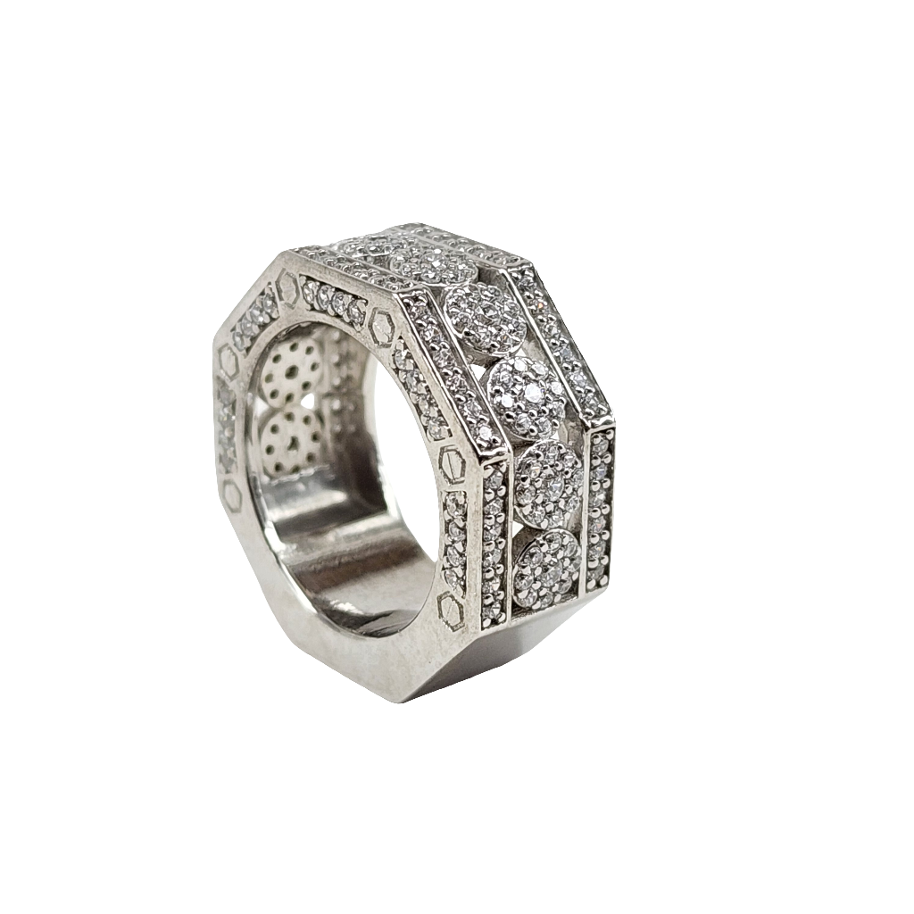 Men's Sterling Silver Octagon CZ Diamond Ring