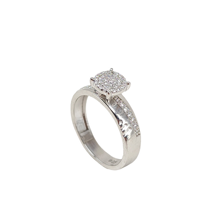 Sterling Silver Round Pave Diamond Ring