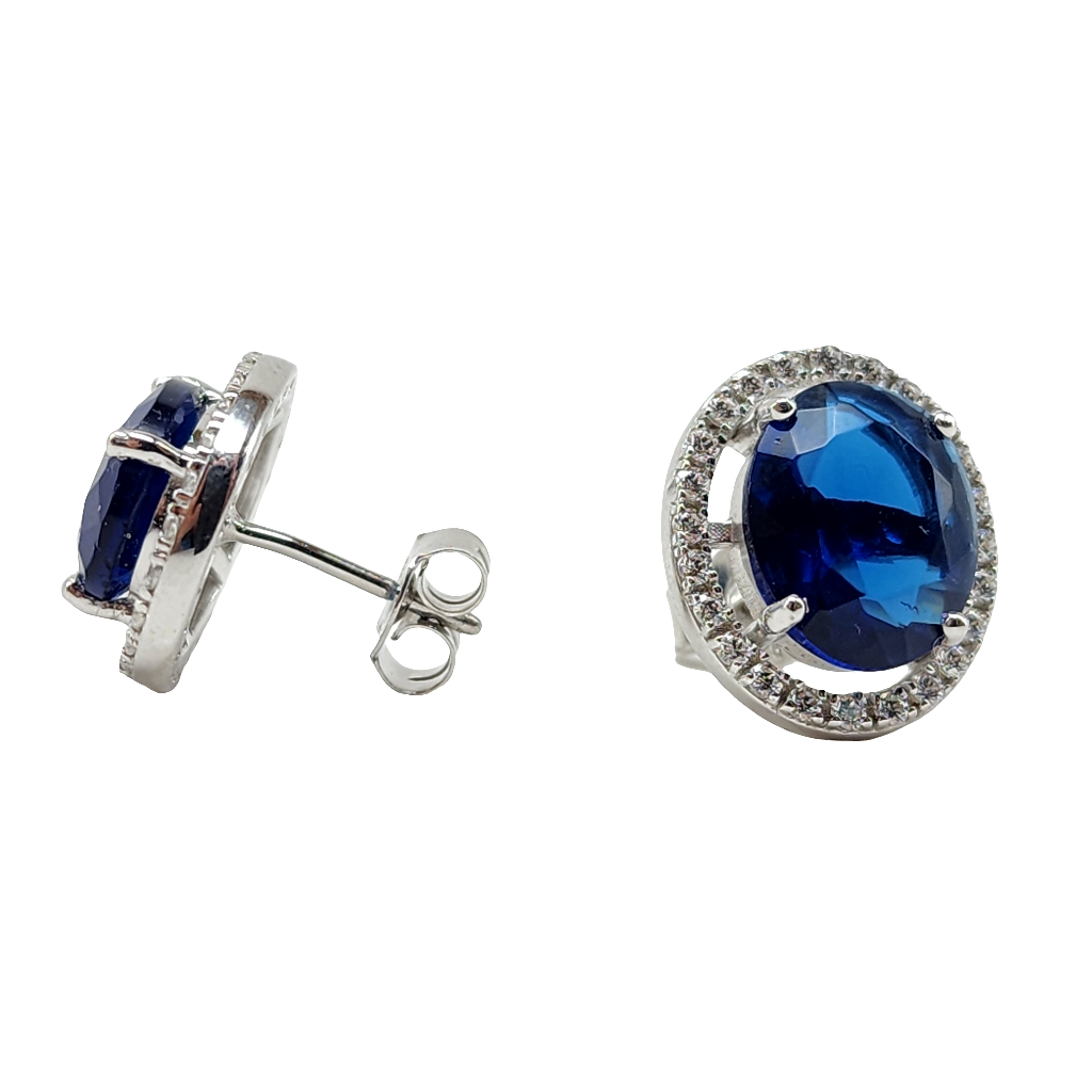 Blue Cubic Zirconia Stud Earrings in Sterling Silver