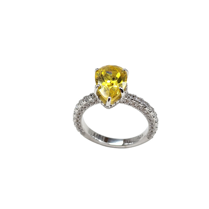 Yellow Stone Pear Shaped Silver Ring