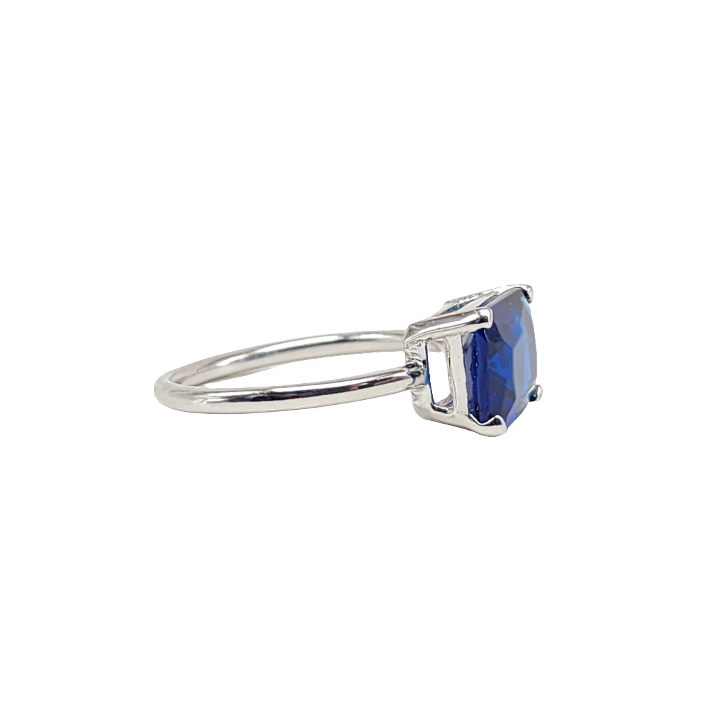 Elegant Rectangular Blue Stone Sterling Silver Ring