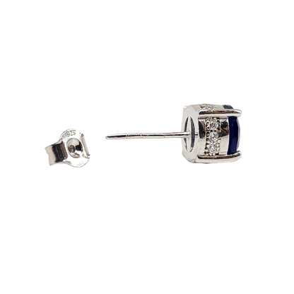 Blue Cubic Zirconia Solitaire Stud Earrings in 925 Sterling Silver