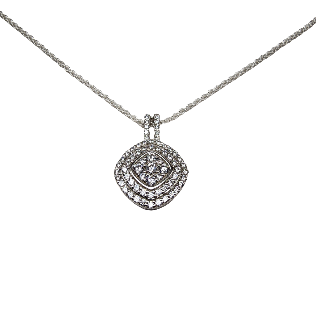 Cubic Zirconia Diamond Stacked Square Pendant in Sterling Silver