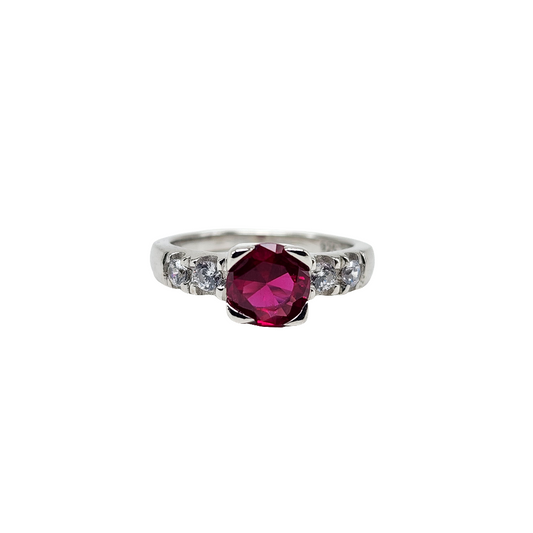 Radiant Ruby and CZ Diamond Ring